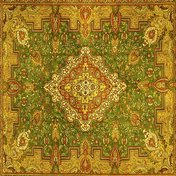 Ahgly Company Indoor Square Medallion Yellow Traditional Area Rugs, 8' Square