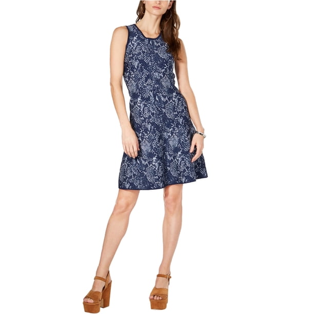 Michael Kors Vestido de suéter ajustado y acampanado para mujer, azul, XX-Small