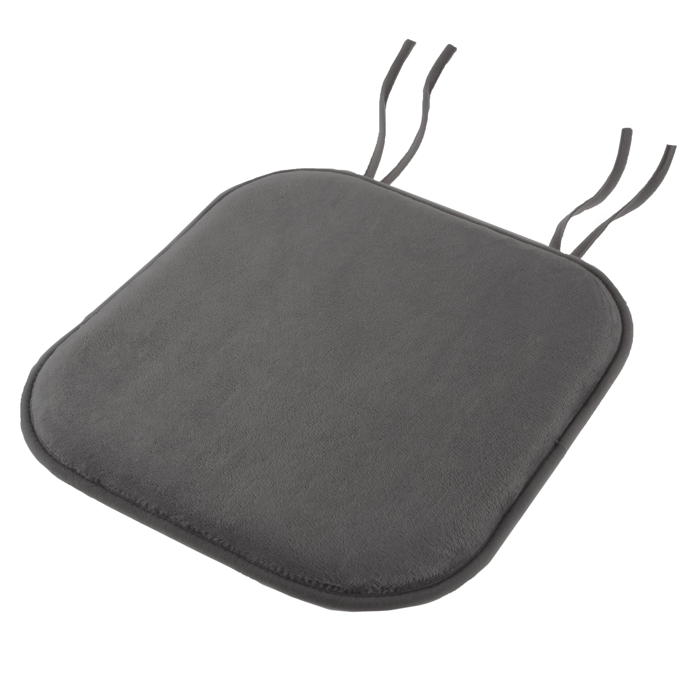Memory Foam Chair Cushion-Square 16Â”x16.25Â” Plush Chair Pad with Ties and PVC Dot Backing for Kitchen, Dining Room, or Porch by Lavish Home (Charcoal)