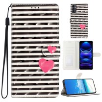 Compatible with Samsung Galaxy A14 5G Wallet Case for Women Girls, Pattern PU Leather Flip Cover with Card Holder and Kickstand Protective Phone Case with Lanyard for A14 5G, Striped Heart