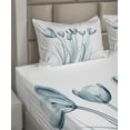 thumbnail image 6 of Ambesonne Flower Fitted & Top Sheet Set with Shams, Tulips with Solar Effect, Dark Petrol Blue White, 6 of 8