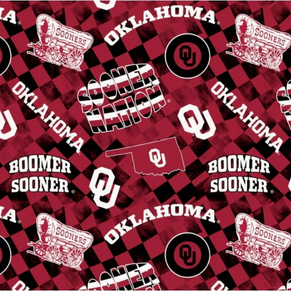Official Licensed NCAA University of Oklahoma Check Allover Fabric by the Yard