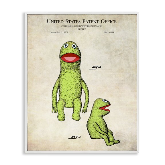 Stupell Industries Mid-Century Vintage Frog Character Puppet White Framed Giclee Art, 11 x 14, by Karl Hronek
