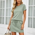 thumbnail image 6 of DYTTDG Women's 2-Piece Casual Outfit | Crew Neck Short Sleeve Top & Drawstring Waist A-Line Skirt Set, Matching Summer Set, 6 of 6