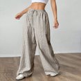 thumbnail image 7 of Womens Striped Pants Color Block Drawstring Pleated High Waist Trousers Loose Fit Casual Wide Leg Comfy Lounge Pants Black M, 7 of 7