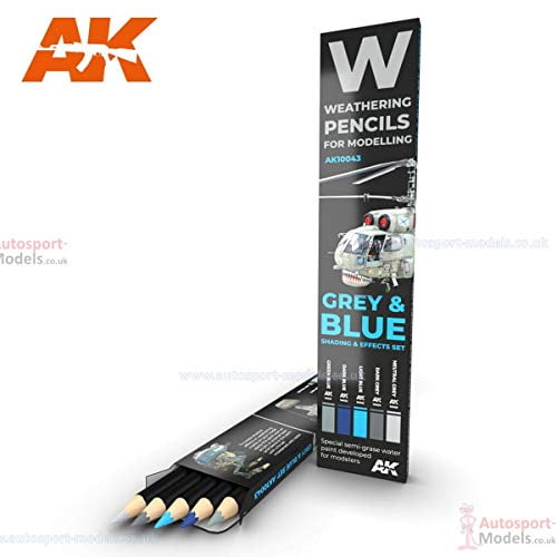 AK Interactive AK10043 Weathering Pencils Gray & Blue Shading & Effects Set