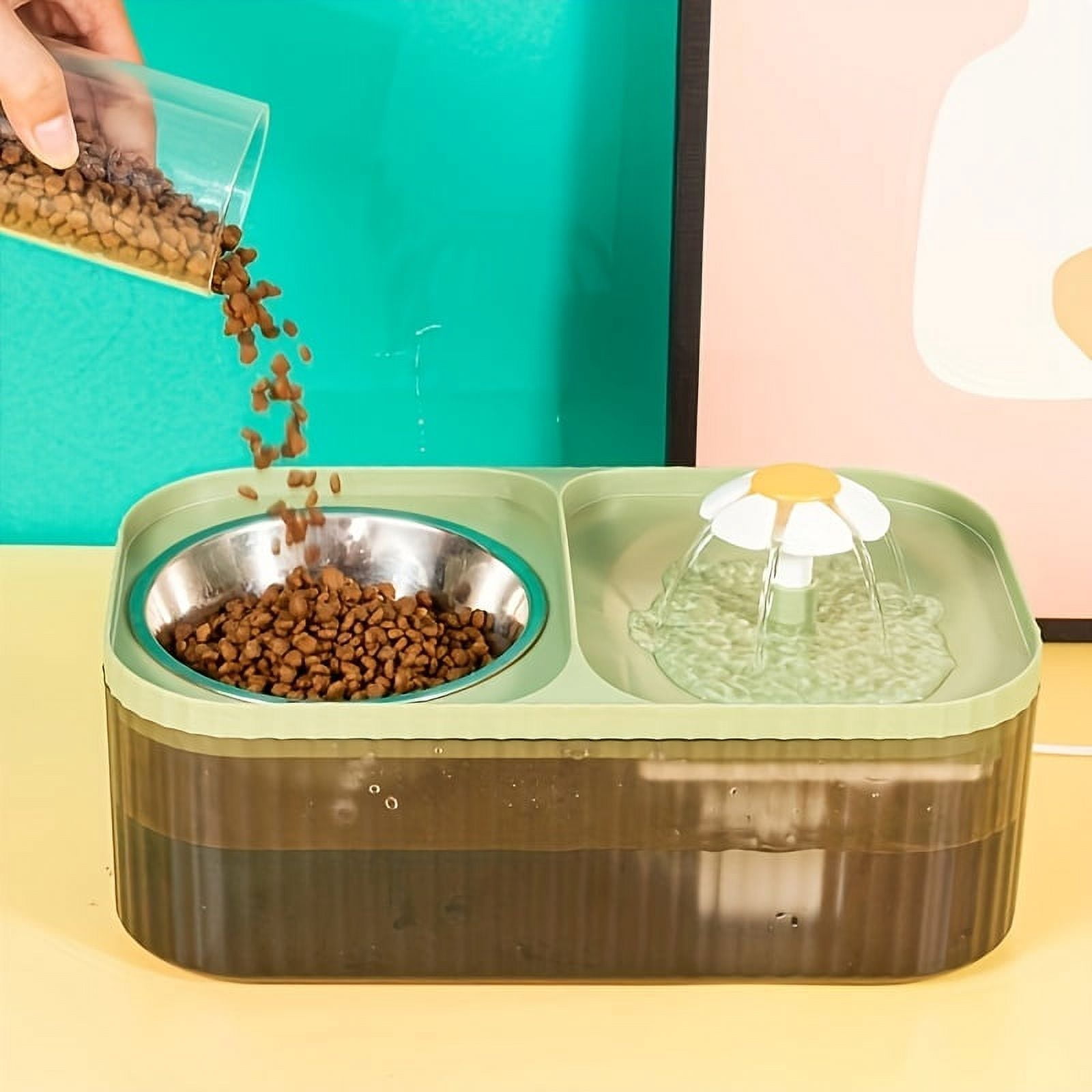 [1pc Automatic Cat Water Fountain] 1pc Automatic Cat Water Fountain With Stainless Steel Food Bowl, Elevated Cat Food And Water Feeder For Indoor Cats