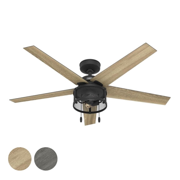 Restored Hunter Fan 52 inch Casual Matte Black Finish Indoor/Outdoor Ceiling Fan with Light and Pull Chain (Refurbished)