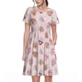 thumbnail image 1 of Bixox Robe d'Été à Manches Courtes pour Femmes Robe Ample Longueur Genou avec Poches-Gâteau aux Fraises, 1 of 7