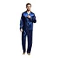 thumbnail image 3 of TONY & CANDICE Men's Classic Satin Pajama Set Sleepwear (Large, Blue with White Piping), 3 of 10