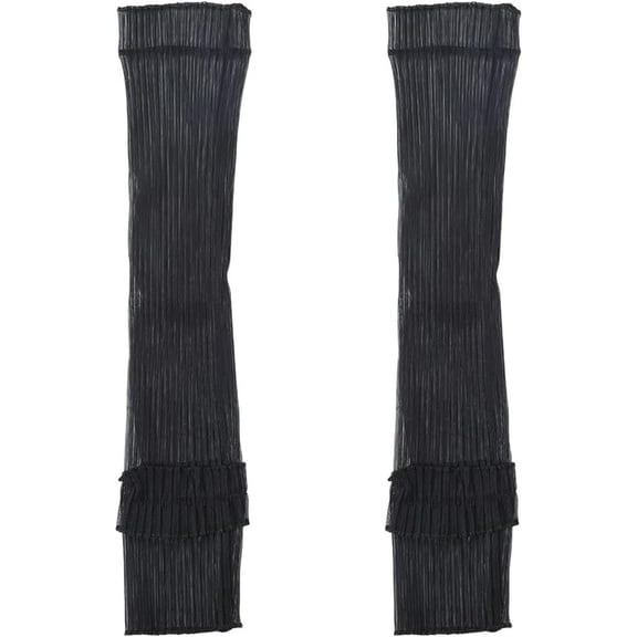 2Pcs Mesh Sheer Ruched Arm Sleeves Black Long Light Thin Fingerless Lace Mesh Ruffle Hem Arm Sleeve Sun Protection Accessories for Outdoor Activity Sports Sunscreen Wedding Dance Party
