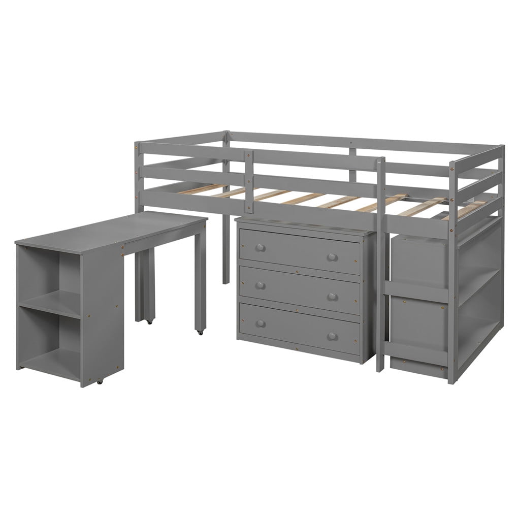 full size low loft bed with desk