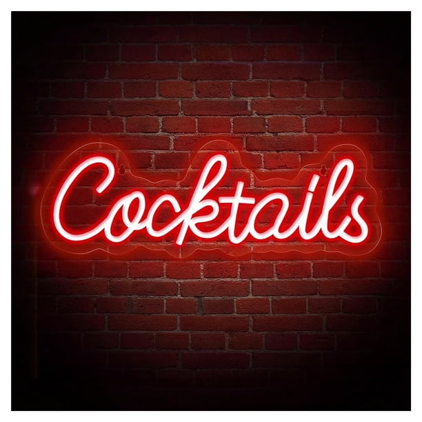 Letrero De Neón "Cocktails" Regulable Para Bares, Salones, Fiestas De Cócteles Y Clubes. Decoración De Pared Luminosa De 46cm