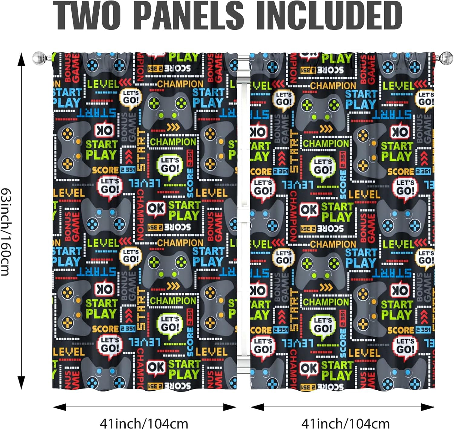 Gaming Curtains for Boys Blackout Video Game Curtains Gifts for Gamer Living Room Bedroom Decor 2 Panel Set, 41"x63"