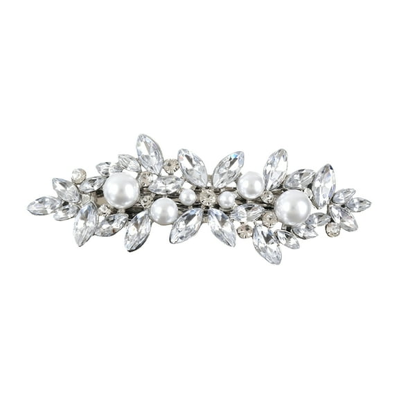 TUWAFE Rhinestone Hair Clip Sparkly Pearl Barrettes French Wedding Prom Engagement Pageant First Hair Decorative Accessories For Women Girls Bride Thick Long Hair