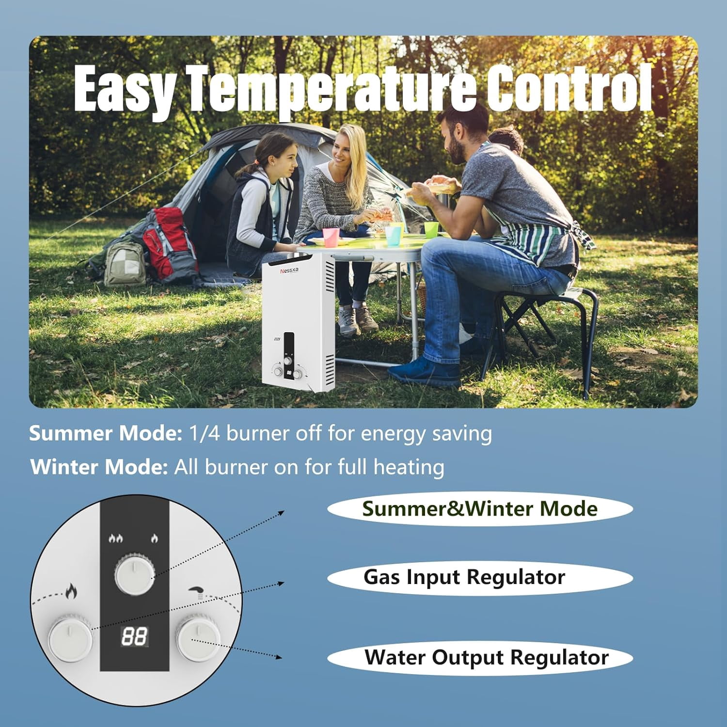 Tankless Propane Water Heater with Digital Display, 4.76 GPM 18L Portable Instant Hot Gas Water Heater, 115425 BTU Overheating Protection for Indoor & Camping