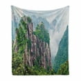 thumbnail image 1 of Mountain Soft Flannel Fleece Throw Blanket, Majestic Slim Mountains Rocks in Clouds South Chinese Nature, Cozy Plush for Indoor and Outdoor Use, 60" x 80", Green Brown White, by Ambesonne, 1 of 6