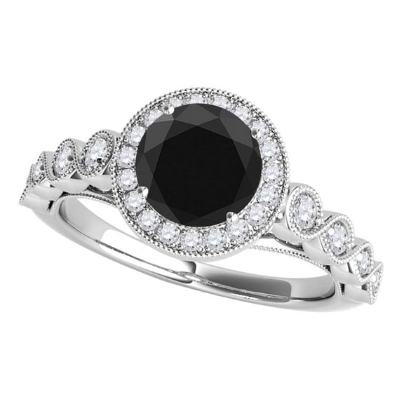 Mauli Jewels Engagement Rings for Women 1.35 Carat Black Diamond Ring Crafted 4-prong 14k Solid White Gold