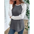 thumbnail image 4 of Hauts à Manches Longues en Tricot Gaufré pour Femmes, Col Rond, Décontracté, Gris TTG, 4 of 9