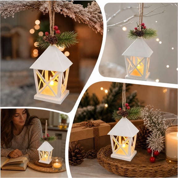 Eolstice Mini Christmas Tree Ornaments, LED Lighted Hanging Decorations With Red Berries, Xmas Holiday Ornaments For Home Indoor Party Decoration