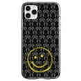 thumbnail image 1 of DistinctInk Clear Shockproof Hybrid Case for iPhone 12 / 12 PRO (6.1" Screen) - TPU Bumper, Acrylic Back, Tempered Glass Screen Protector - Yellow Smiley Face Black Grey Damask, 1 of 2