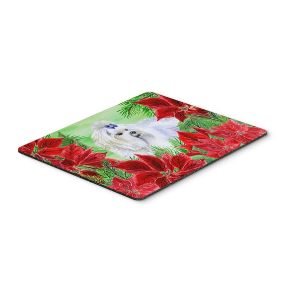 Maltese Poinsettas Mouse Pad Hot Pad or Trivet