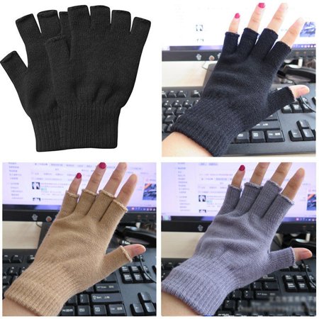 Fingerless Mittens Gloves Hots Women Men Soft Half Finger Gloves Winter Warmer Knitted Mittens Fingerless Black Gray Beige ()