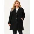 thumbnail image 4 of Women's Plus Size Winter Coats Elegant Notched Lapel Single Breasted Trench Coat Black 1X, 4 of 7