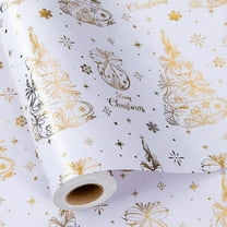 Christmas Wrapping Paper, White and Gold Gift Wrapping Paper, Gold Foil Christmas Tree Winter Holiday Gift Wrap Neutral for Gift Packaging, Festive Decoration (17 Inch X 33 Feet)