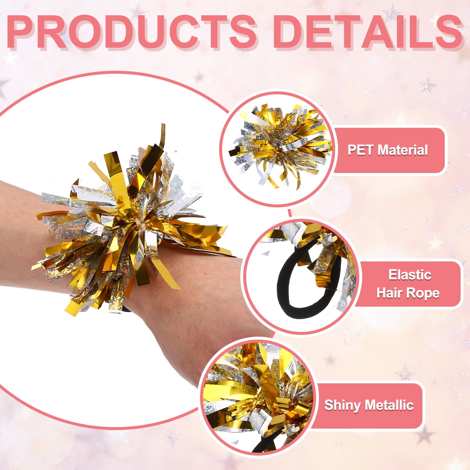 Uxcell 24 Pcs Cheerleading Pom Poms Hair Ropes for Basketball Game,Outdoor Activities, Multicolor