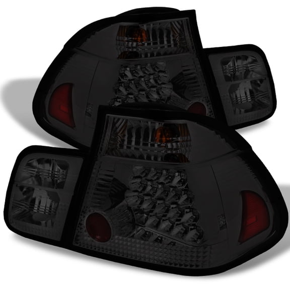AKKON - For 02-05 BMW E46 3-Series 4 Doors Sedan Smoke Smoked Light Tube Design LED Tail Lights Brake Lamps Pair