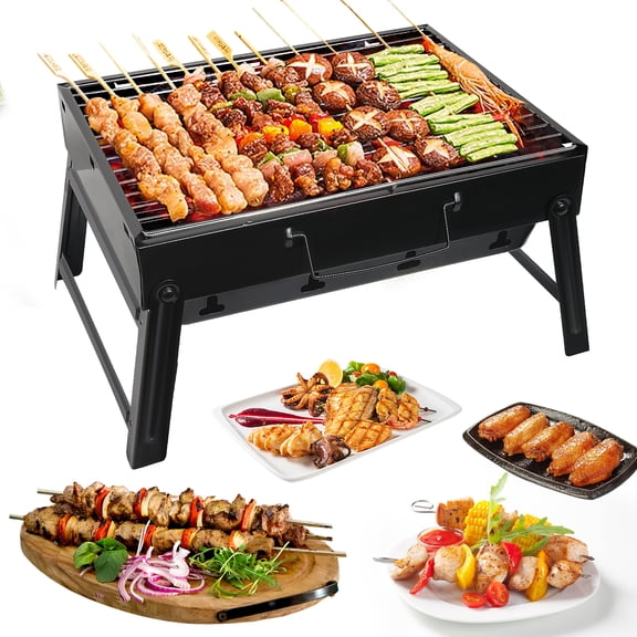 Vowella Portable Charcoal Grill, Folding Stainless Steel BBQ Grill with Tools for Outdoor Camping, Beach, Picnics and Backyard