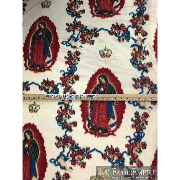 Fleece Fabric Printed ANTI PILL MOTHER MARY FLORAL DESIGN / 58" Wide / Sold by the yard