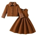 thumbnail image 2 of Xdegoge Girls Winter Clothes 2 Piece Coat and Dress Set Toddler Princess Dress Fashion Cute Solid Color Long Sleeve Trendy Fleece Jacket, Sizes 3-10 Years Cute Dresses for Kids, 2 of 9