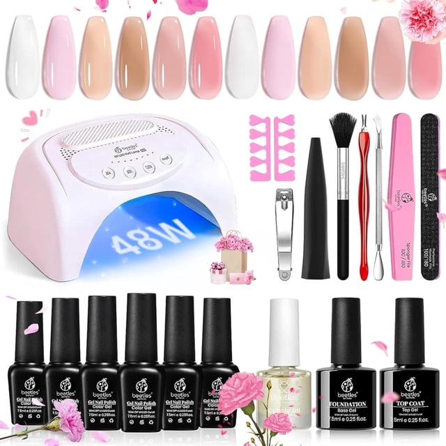 Kit de esmaltes de uñas en gel Beetles, luz UV LED de 48 W, 6 colores