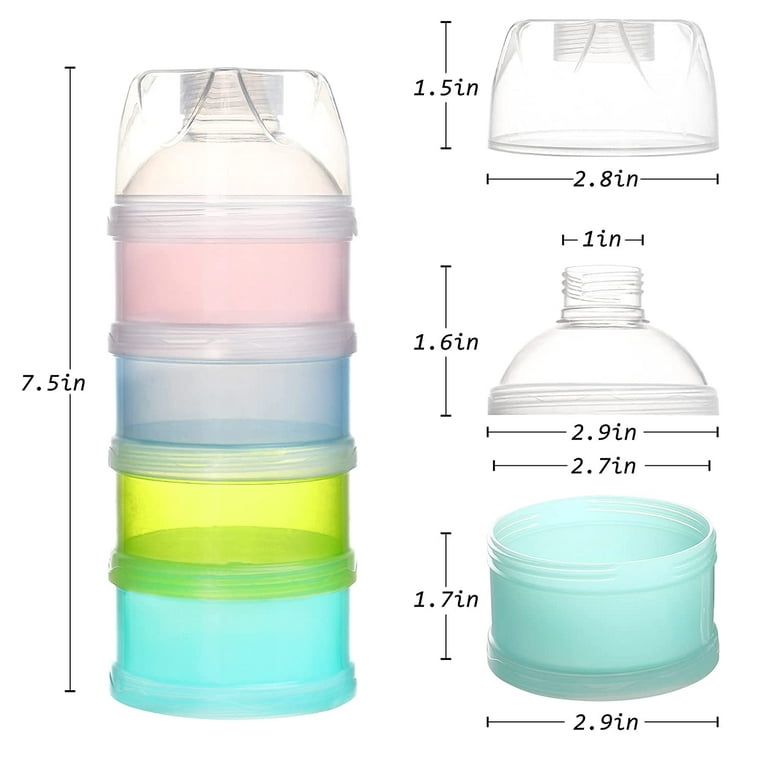 Bueautybox Formula Dispenser, 4 Layers Stackable, On-The-Go, BPA Free, Infant, Kids Milk Powder Dispenser & Snack Storage Container, Powder Leakage