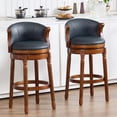 thumbnail image 3 of Aulife set of 2 Bar Stools Genuine Leather Counter Height barstool Wooden Swivel kitchen Stool with Footrest for Kitchen Dining Room Navy, 3 of 13