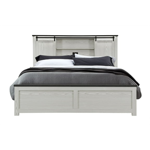 Ava Beige Solid and Engineered Wood Bookcase Headboard King Bed
