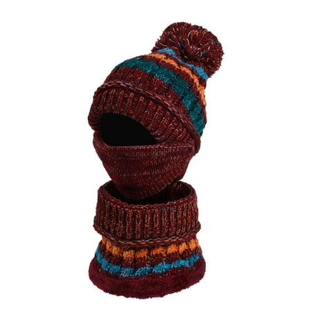 

Hats for Women Autumn Winter Woolen Hat Thickened Warm Ear Protection Cold-Proof Knitted Hat Bib Mask Set