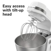 Hamilton Beach 4 Quart Stand Mixer for Kitchen, 7 Speeds, Tilt-Head, Dough Hook, Whisk & Flat Beater, White