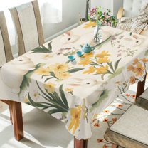 Yayeee Tablecloths 54" x 72" Rectangle Wrinkle Resistant Party Table Cover, White Rabbits