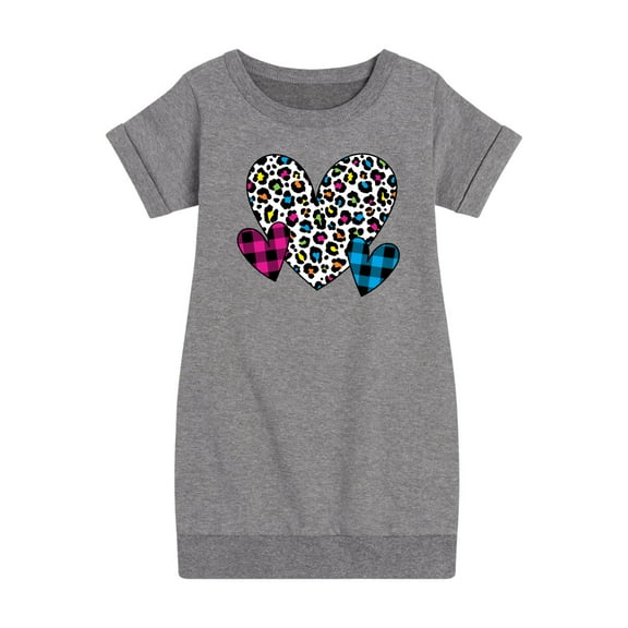 Instant Message - Patterned Hearts - Toddler And Youth Girls Fleece Dress
