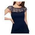thumbnail image 3 of XSCAPE Womens Navy Zippered Beaded Sheer Lined Padded Bust Pleated Cap Sleeve Scoop Neck Above The Knee Cocktail Sheath Dress Petites 16P, 3 of 4