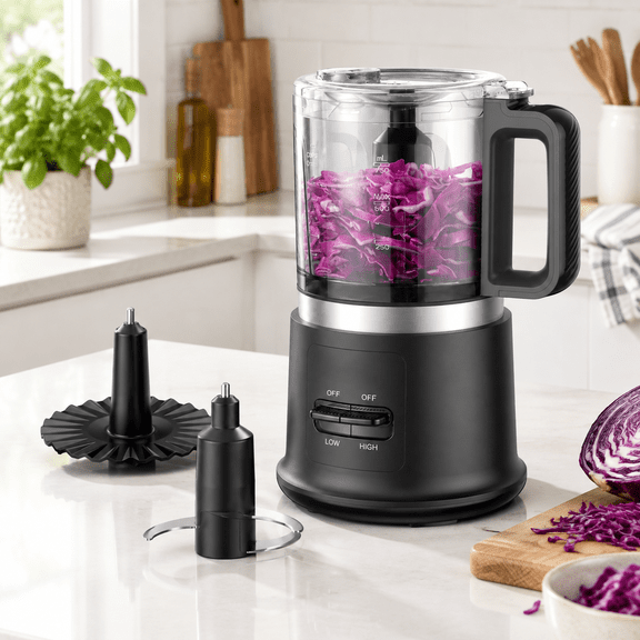 4 Cup Mini Electric Food Processor, 400W 2-Speed Stainless Steel Kitchen Tool