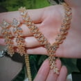 thumbnail image 3 of Leaf Dangle Drop Party Earring Necklace CZ Gold Wedding Jewelry Set for Brides, 3 of 9