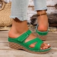 thumbnail image 5 of Dakaela Wedge Sandals for Women Leather Summer Dressy Slip on Slides Wide Width Cutout Platform Comfortable Walking Slippers Size 6-10 Green, 5 of 9