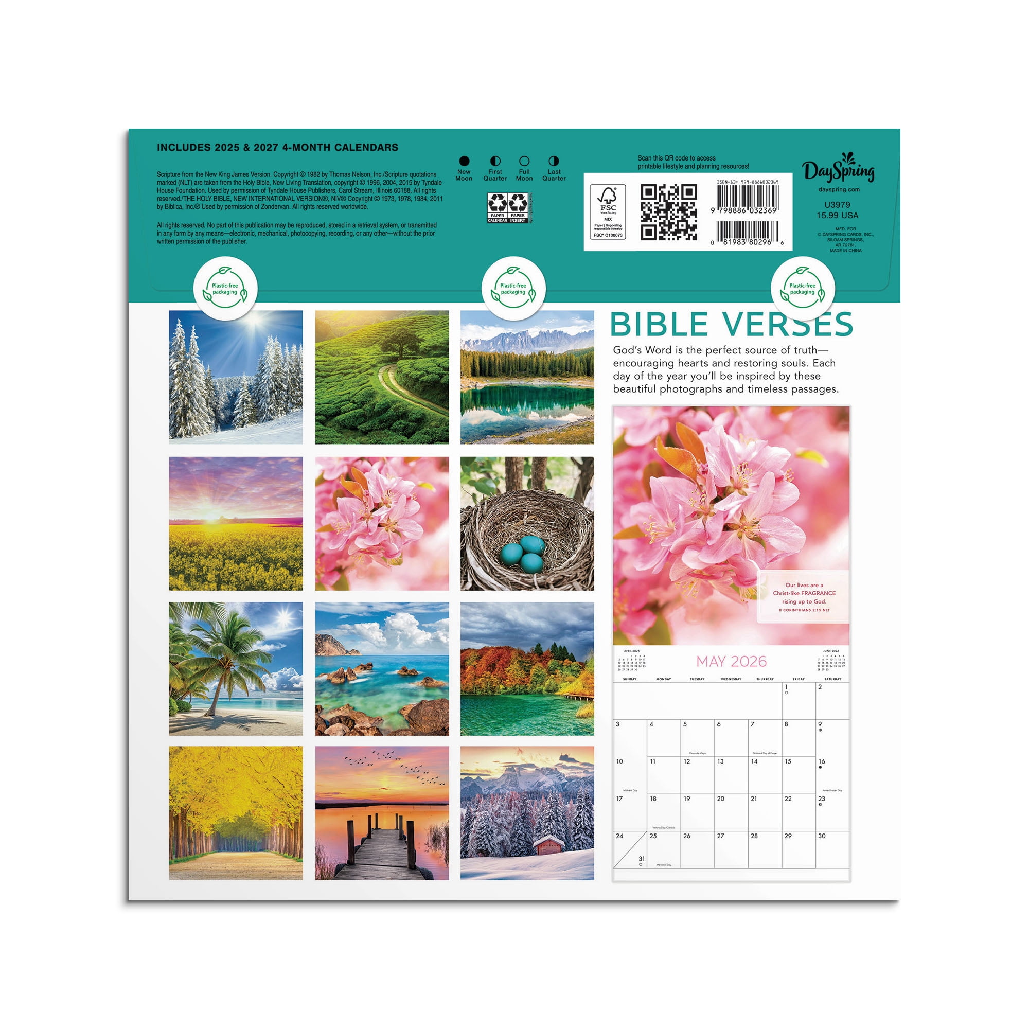 DaySpring Monthly Calendar(12"x12")Bible Vs. Mixed Scrip 12 Mo Jan 2026-Dec 2026