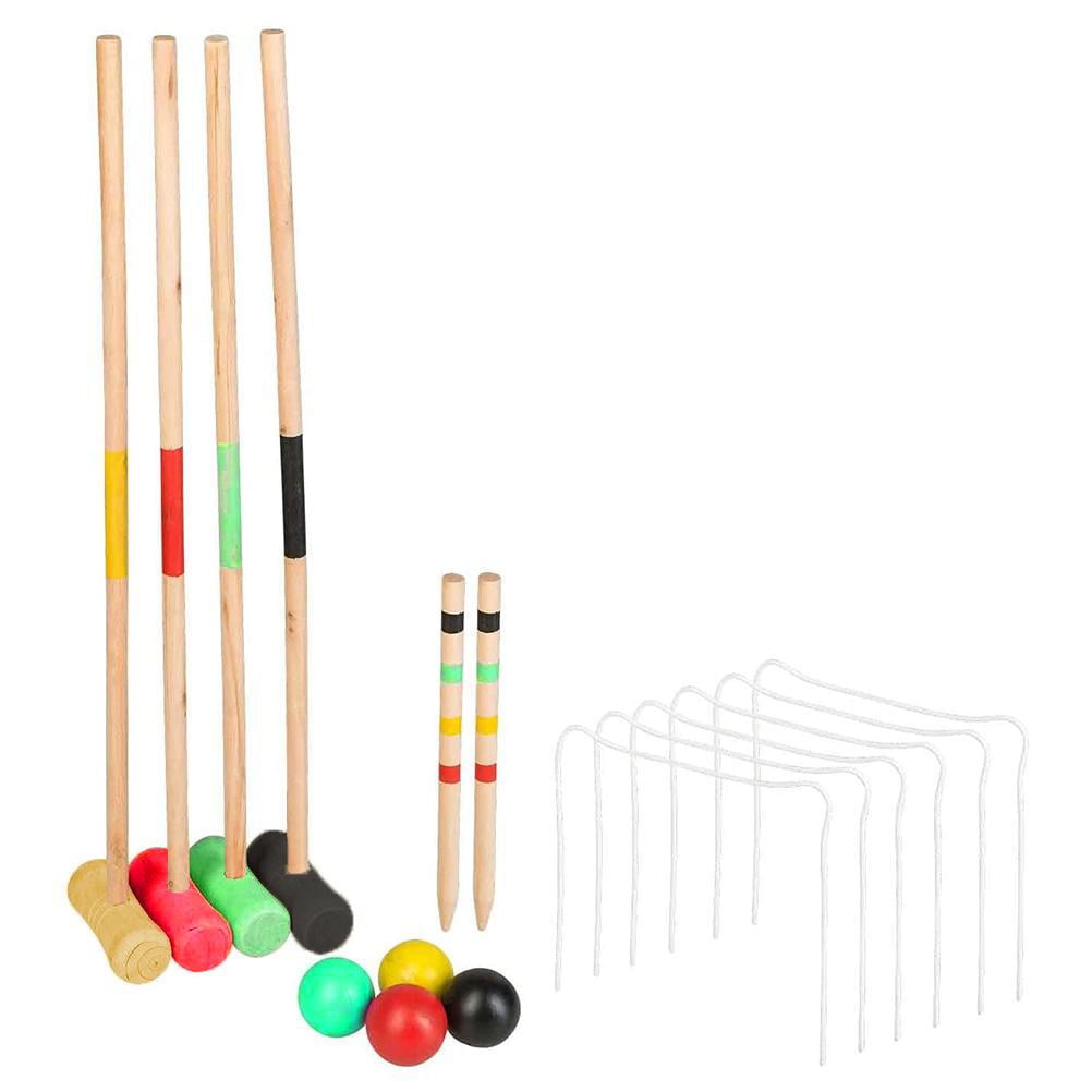 Wooden Croquet with Rackets Balls Gates and Marking Sticks 4Person
