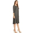 thumbnail image 3 of Women's Casual Relexed Fit 3/4 Sleeve Jersey Knit A-Line Solid Midi Dress, 3 of 4