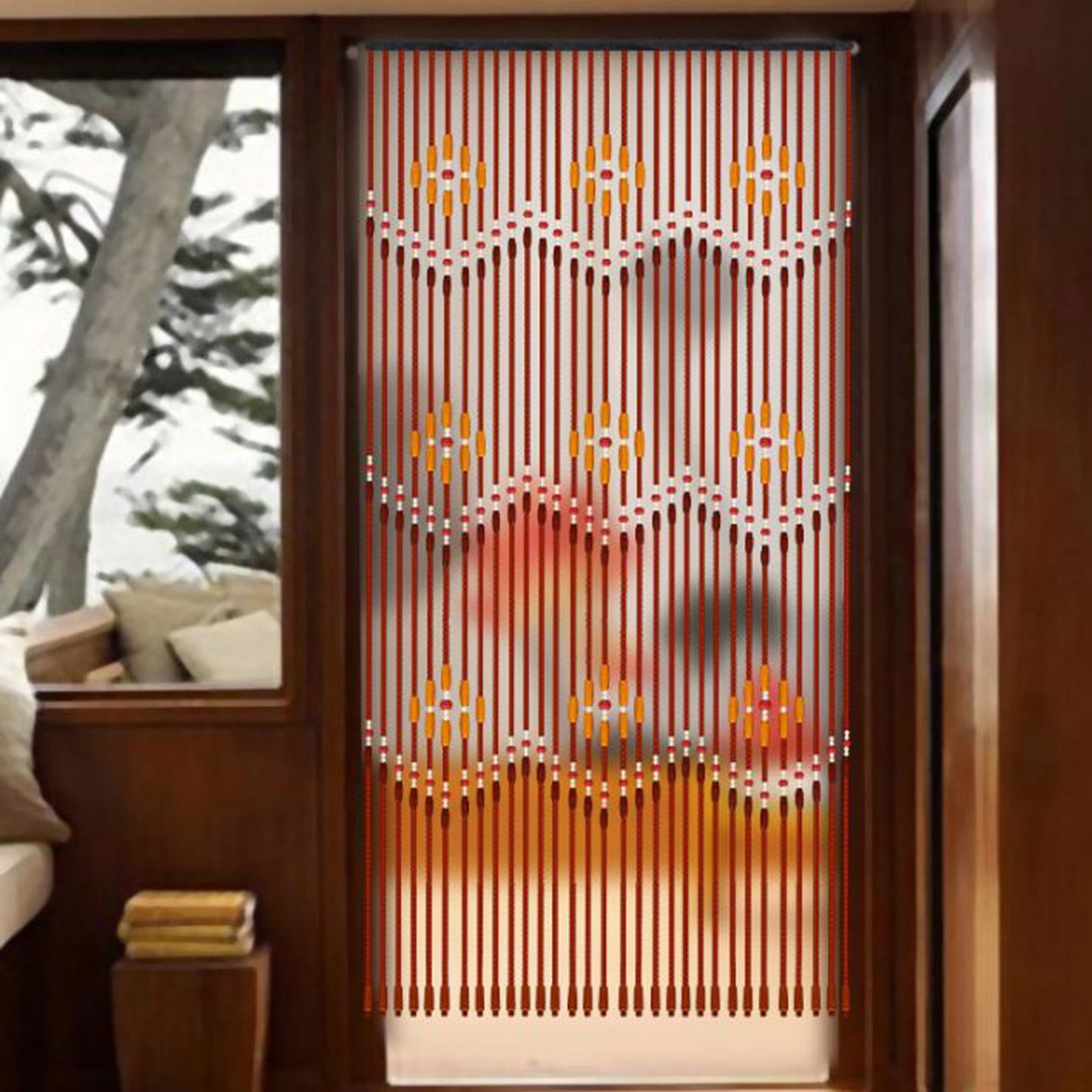 Natural Bamboo Wood Bead Curtains,90*220cm Hanging Fly Curtain Screen Panel,Retro Decor Divider Curtains,Beaded Curtain Panels for Room Hallway Entrance
